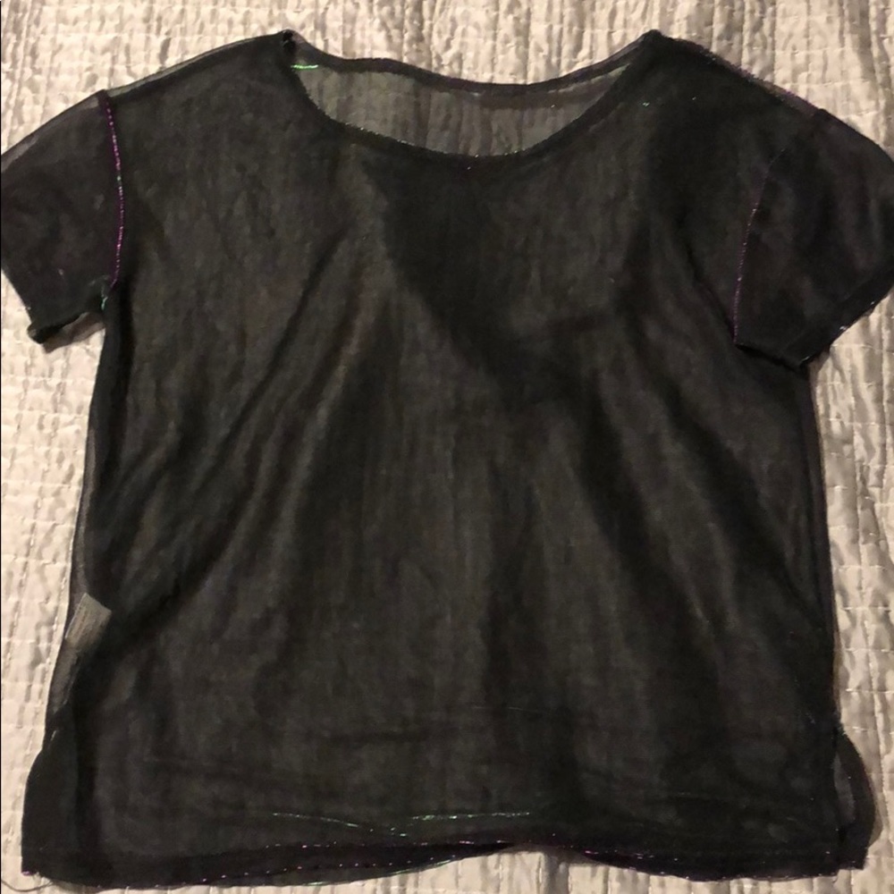 See through black metallic top